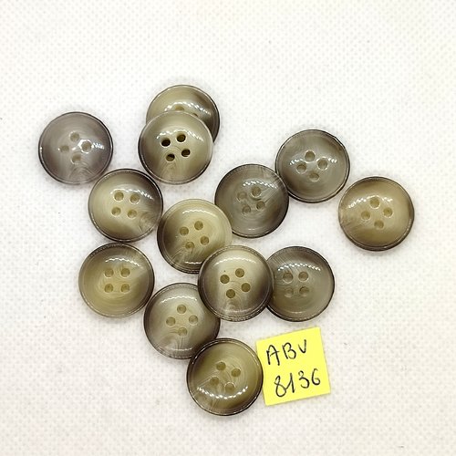 13 boutons en résine gris / vert - 18mm - abv8136