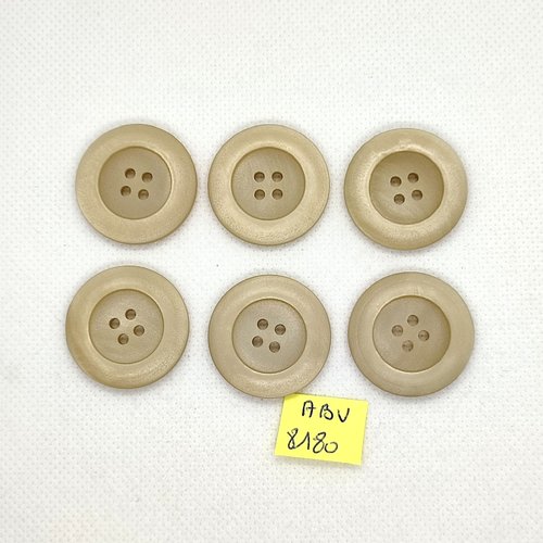 6 boutons en résine beige - 28mm - abv8180