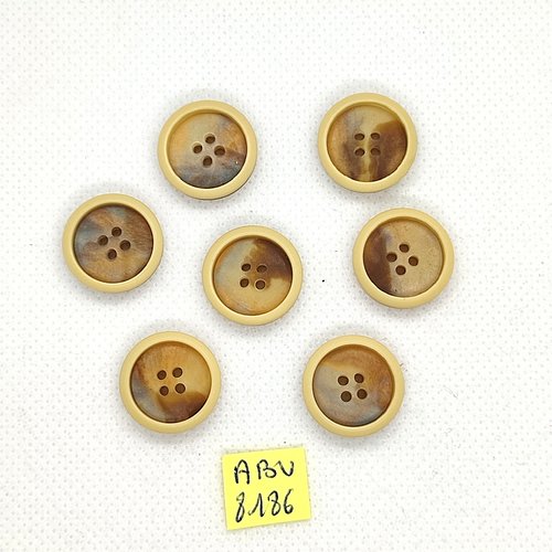 7 boutons en résine marron et beige - 18mm - abv8186