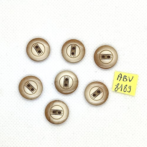 7 boutons en résine beige et marron - 15mm - abv8189