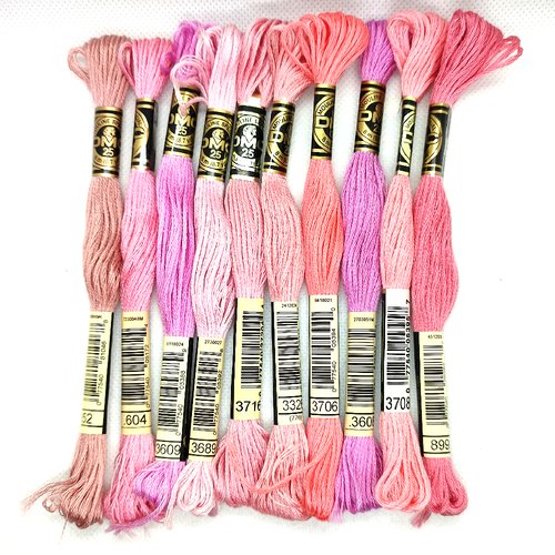 Lot de 10 échevettes fil a broder - dmc - ton rose - mouliné spécial - 35