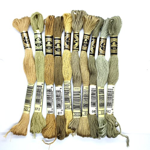 Lot de 10 échevettes fil a broder - dmc - ton beige - mouliné spécial - 36