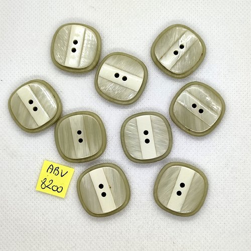 8 boutons en résine gris / vert  - 25x25mm - abv8200