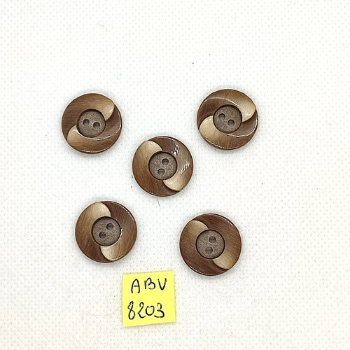 5 boutons en résine marron - 18mm - abv8203