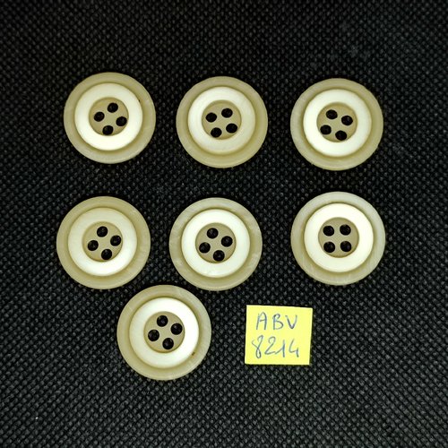7 boutons en résine beige et ivoire - 22mm - abv8214