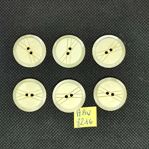 6 boutons en résine ivoire - 22mm - abv8216