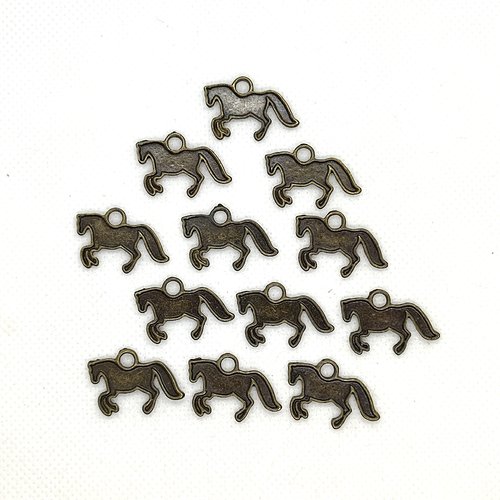12 breloques en métal bronze - chevaux - 17x19mm - 39