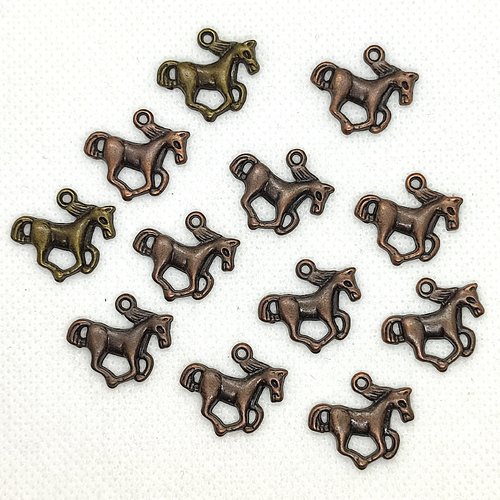 12 breloques en métal bronze - chevaux - 16x22mm - 42