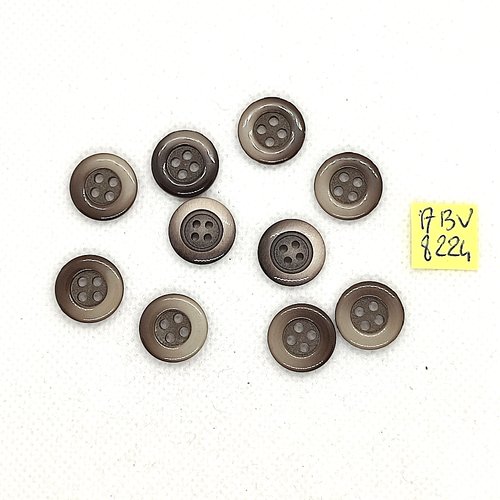 10 boutons en résine gris / marron - 14mm - abv8224