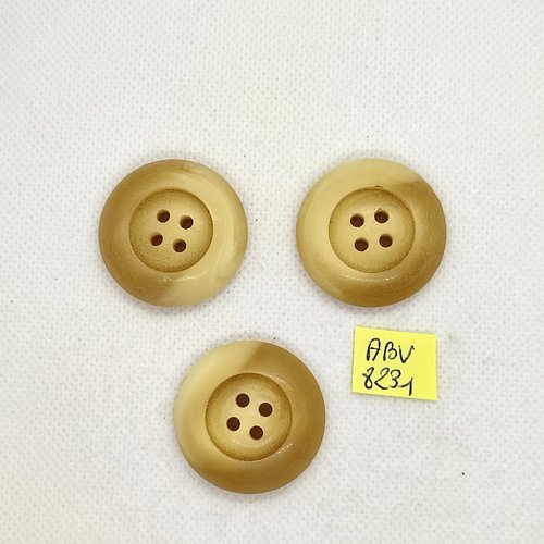 3 boutons en résine beige - 31mm - abv8231