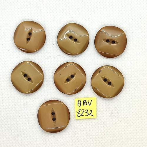 7 boutons en résine beige / marron - 22mm - abv8232