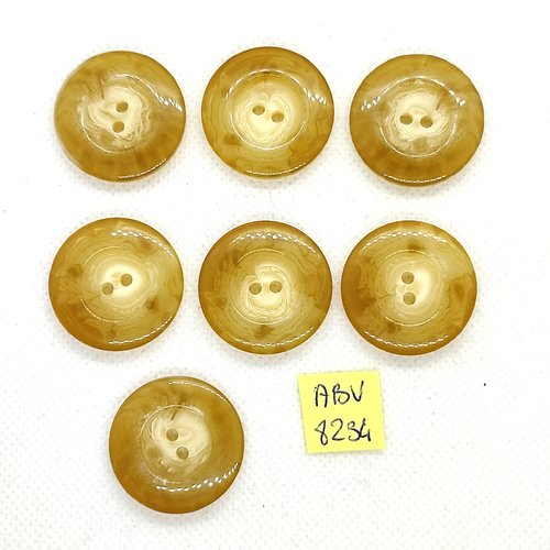 7 boutons en résine beige / vert - 27mm - abv8234