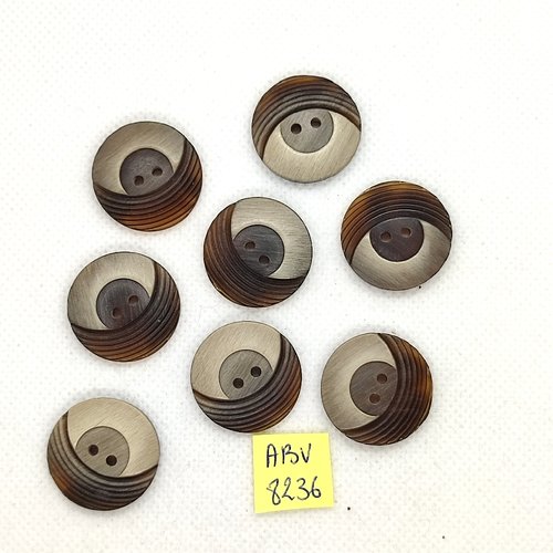 8 boutons en résine marron / gris - 23mm - abv8236