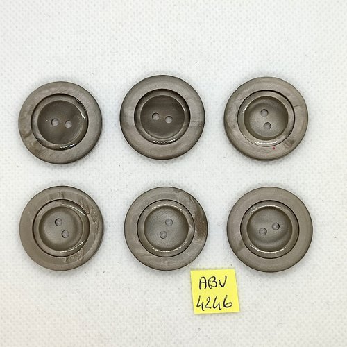 6 boutons en résine gris - 28mm - abv8246