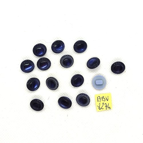15 boutons en résine bleu - 11mm - abv8274