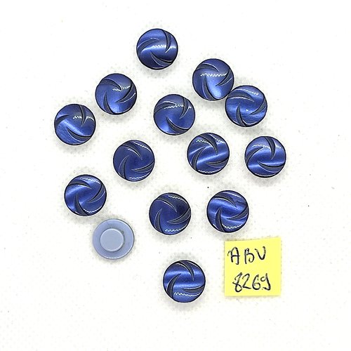 12 boutons en résine bleu - 11mm - abv8269