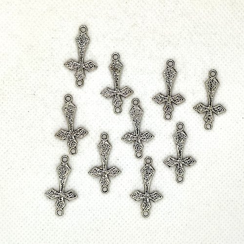 10 connecteurs croix en métal argenté - 14x26mm - 50-9