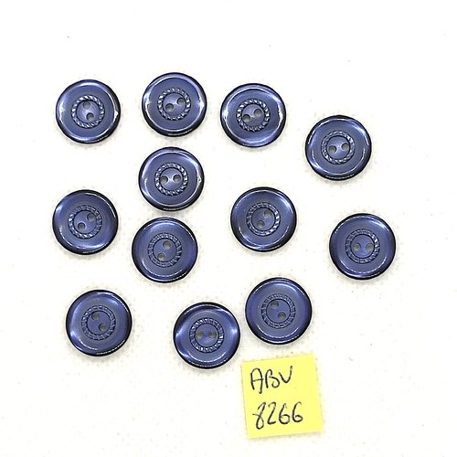 12 boutons en résine bleu - 14mm - abv8266