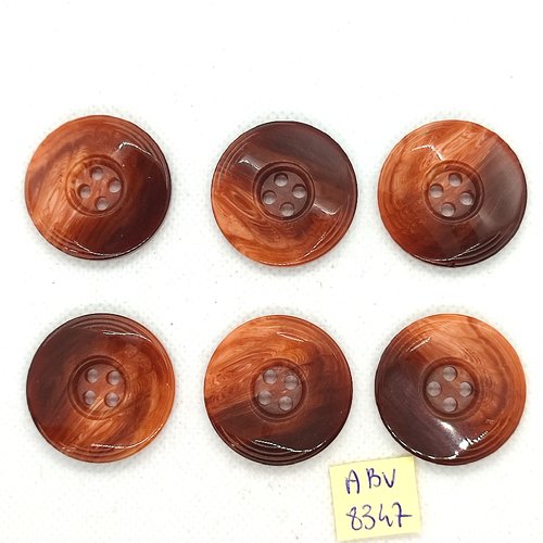 6 boutons en résine marron - 31mm - abv8347