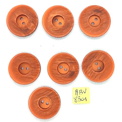 7 boutons en résine marron / orange foncé - 28mm - abv8301