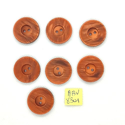 7 boutons en résine marron / orange foncé - 23mm - abv8301