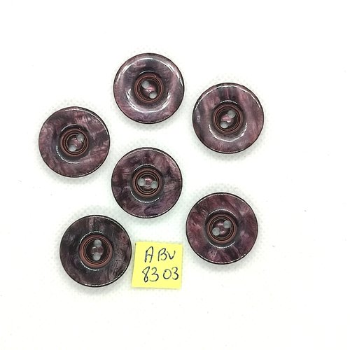 6 boutons en résine violet / noir - 23mm - abv8303