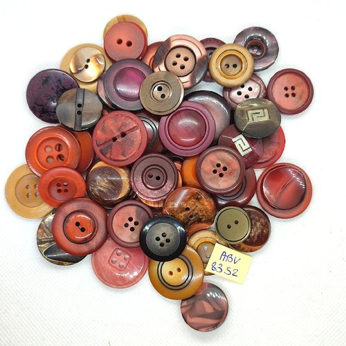 1 lot de 50 boutons en résine marron / bordeaux - taille et modèle différent - abv8352