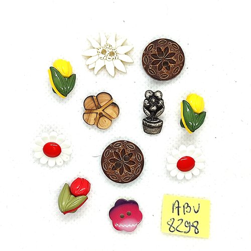 11 boutons en résine fantaisie - fleur - tailles et modèles différents - abv8298