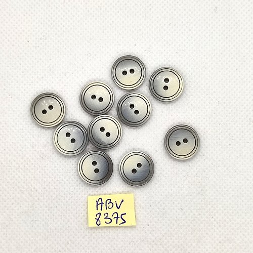 10 boutons en résine gris - 14mm - abv8375