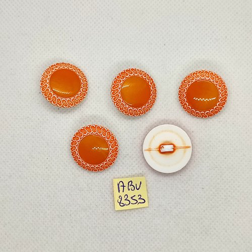 5 boutons en résine orange et blanc - 22mm - abv8353