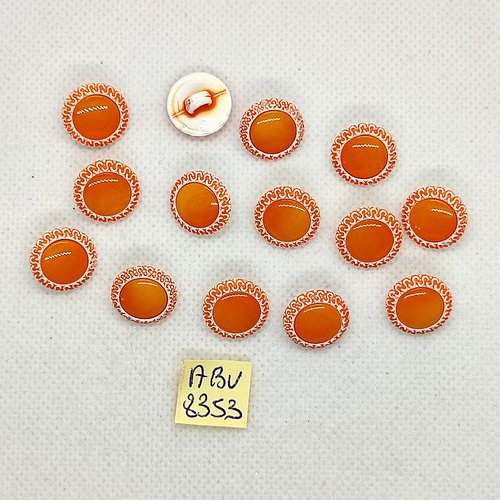 14 boutons en résine orange et blanc - 14mm - abv8353