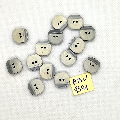 14 boutons en résine gris - 13x13mm - abv8371