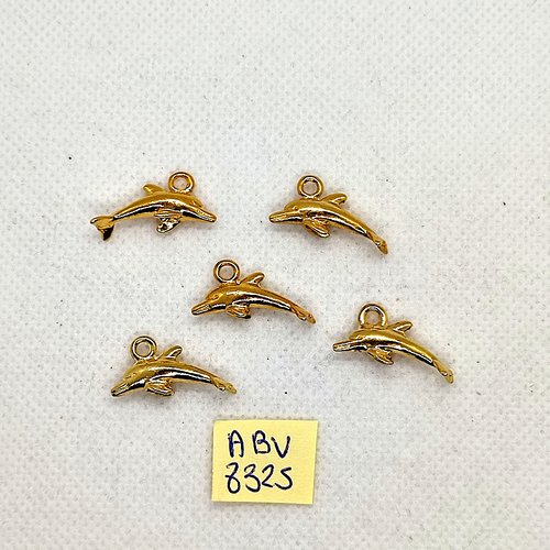 5 breloques en métal doré - dauphin - 10x20mm - abv8325