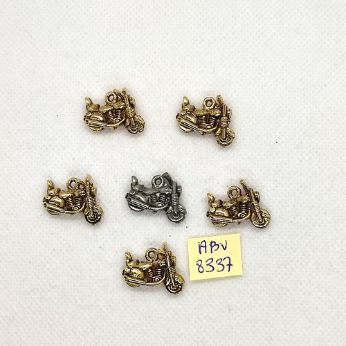 6 breloques en métal doré et argenté - motos - 15x20mm - abv8337