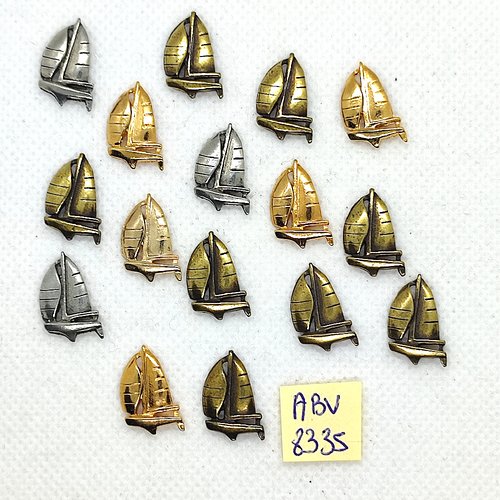 16 breloques en métal doré argenté et bronze - bateaux - 10x17mm - abv8335