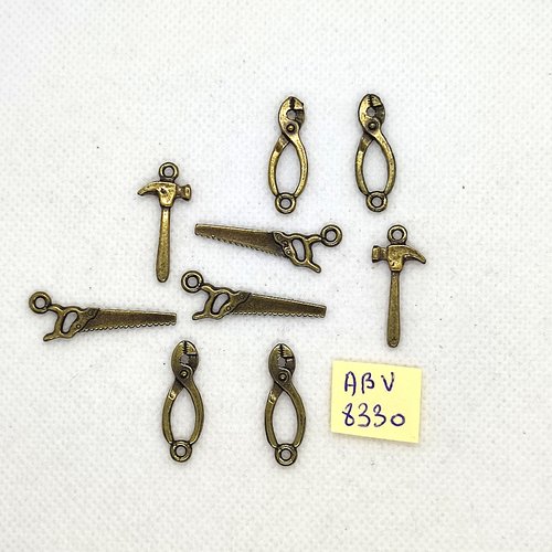 9 breloques en métal bronze - outils - tailles diverses - abv8330