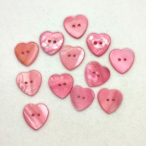 12 boutons en nacre rose - coeur - 20mm - div167