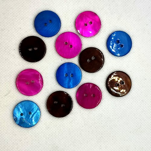 12 boutons en nacre marron fuchsia et bleu - 20mm - div764