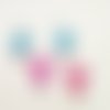 4 boutons en bois fantaisie - bonhomme de neige bleu rose et blanc - 21x35mm - bri744