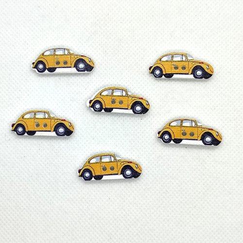 6 boutons en bois fantaisie - voiture jaune - 12x20mm- bri742