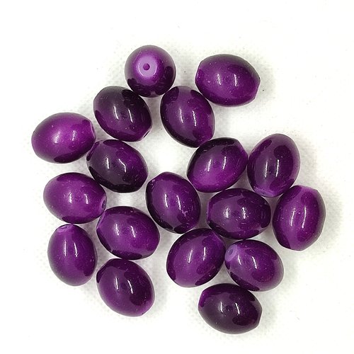 Lot de 18 perles olive en verre violet - 15x18mm