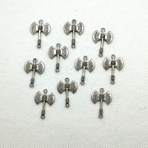 10 breloque / pendentif en métal argenté - des haches - 16x24mm - 67