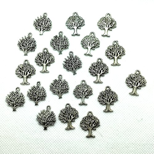 10 breloque / pendentif en métal argenté - arbre - 17x21mm - 73