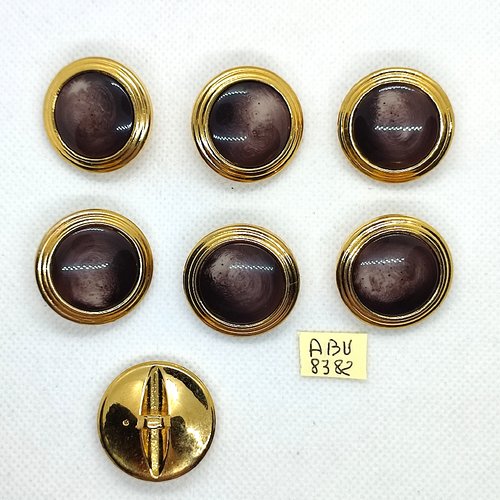 7 boutons en résine marron et doré - 27mm - abv8382