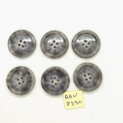 6 boutons en résine gris - 28mm - abv8390