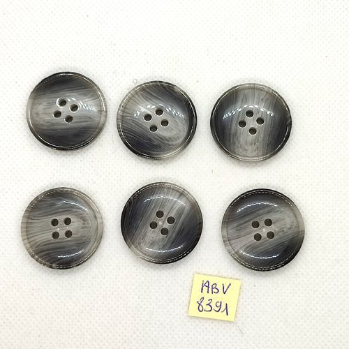 6 boutons en résine gris - 28mm - abv8391
