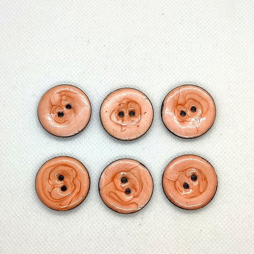 6 boutons en coco et résine orange et marron dessous - 25mm