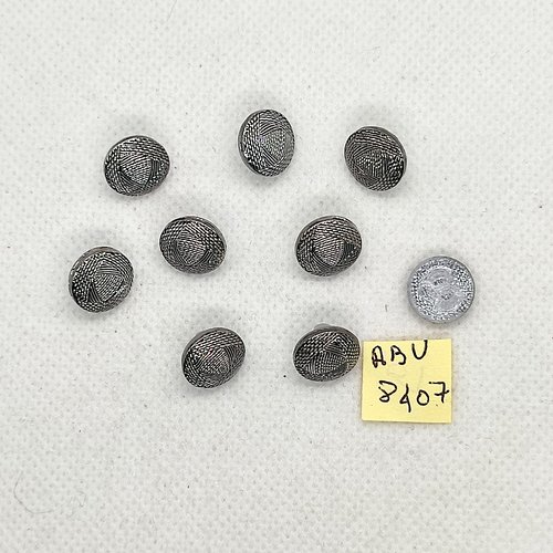 9 boutons en verre gris / argenté - 11mm - abv8407