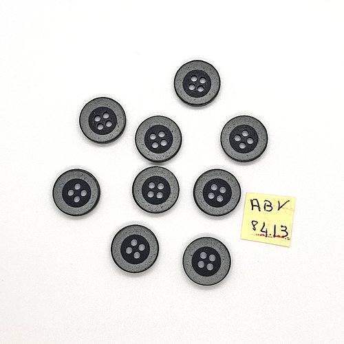 9 boutons en résine noir et gris - 15mm - abv8413