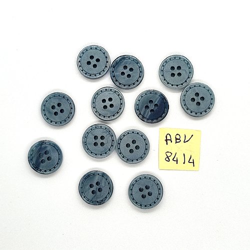 12 boutons en résine gris / bleu - 14mm - abv8414